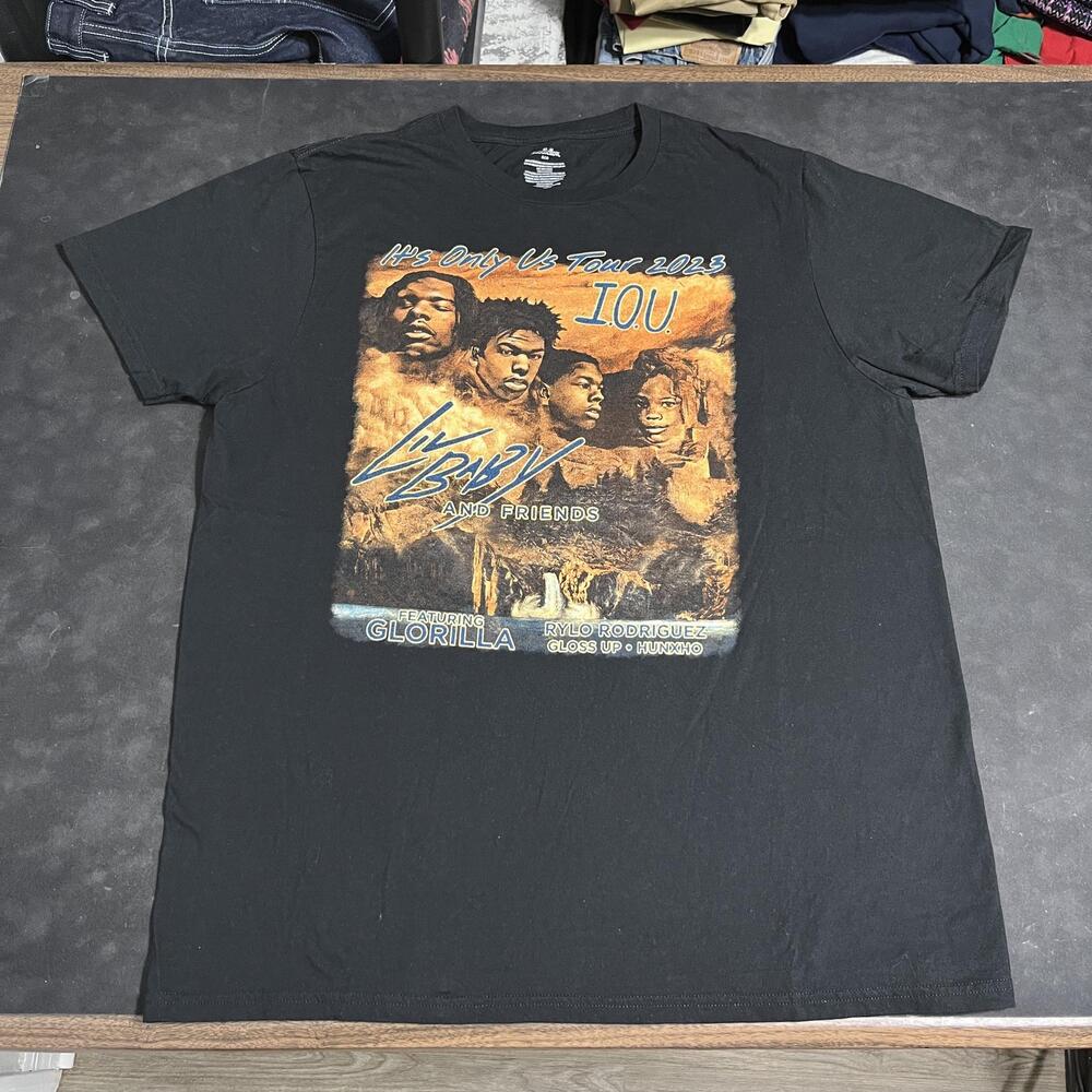 Lil Baby It's Only Us Tour 2023 IOU Shirt Mens XL Black Rap Tee Glorilla Rap tee